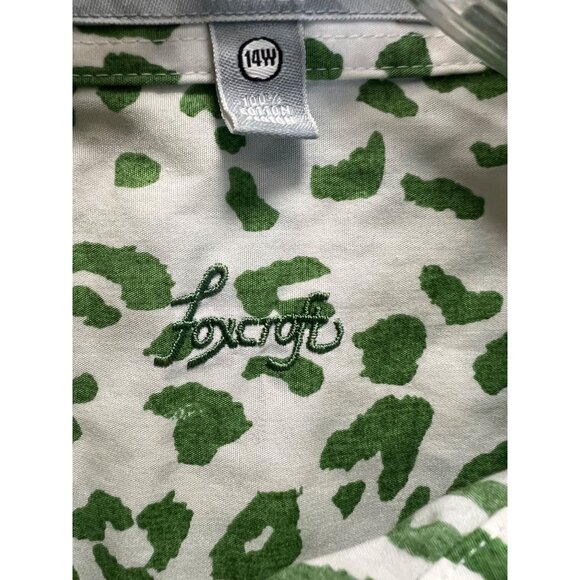 Foxcroft Womens Wrinkle-Free Green Leopard Print Button Down Shirt Size 14W - Picture 3 of 8